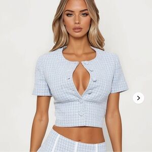 Fashionnova - Let's have Tea Tweed Cropped Short Sleeve Blazer: XS